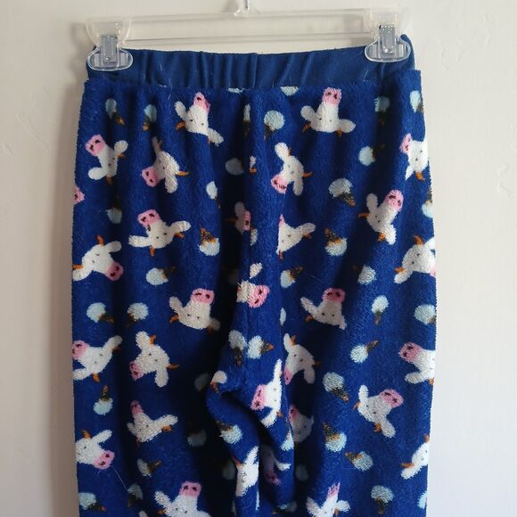 Fuzzy Lounge Pants XS Blue Cow Head Print Elastic Waist Leisure Weekend - Picture 7 of 8